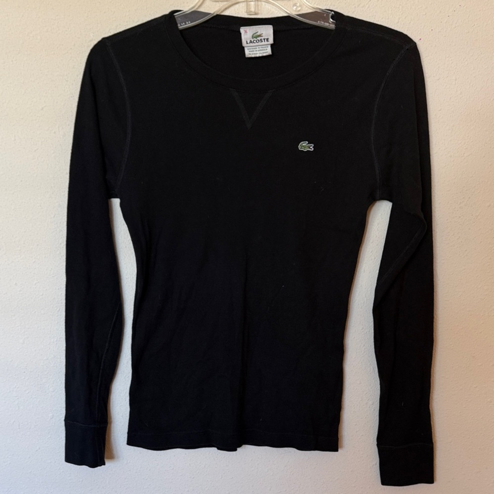Lacoste Women Black Long Sleeve Crew with Green Crocodile Size36